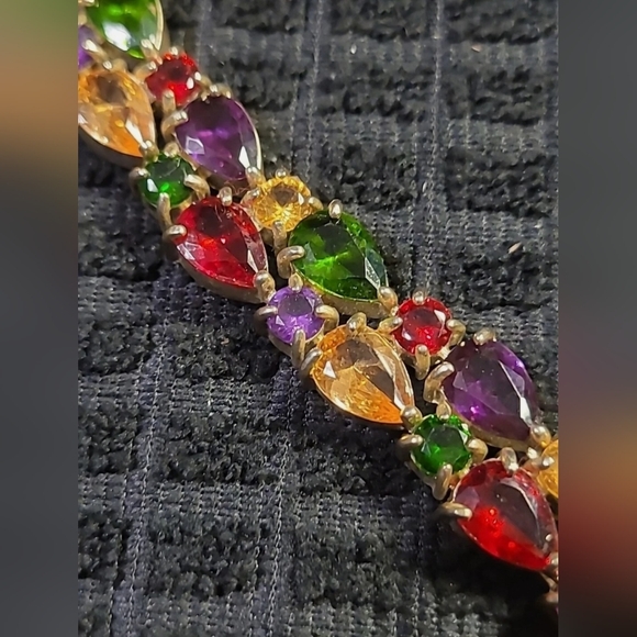 Large Bling Multi-Colored Glass Gem Stones Teardrop 7" Silver Bracelet 1/2" - Picture 5 of 7